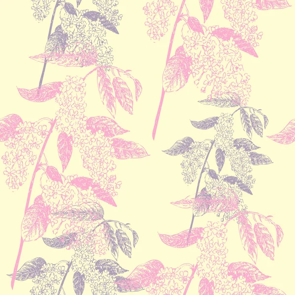 Nahtloses Muster mit Vogelkirsche. Skizzen von Frühlingsblumen — Stockvektor