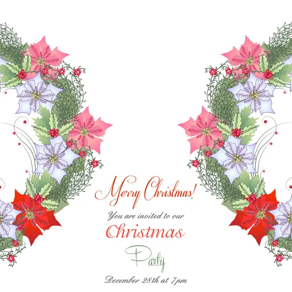 Background with Christmas wreath and invitation — Stock Photo, Image