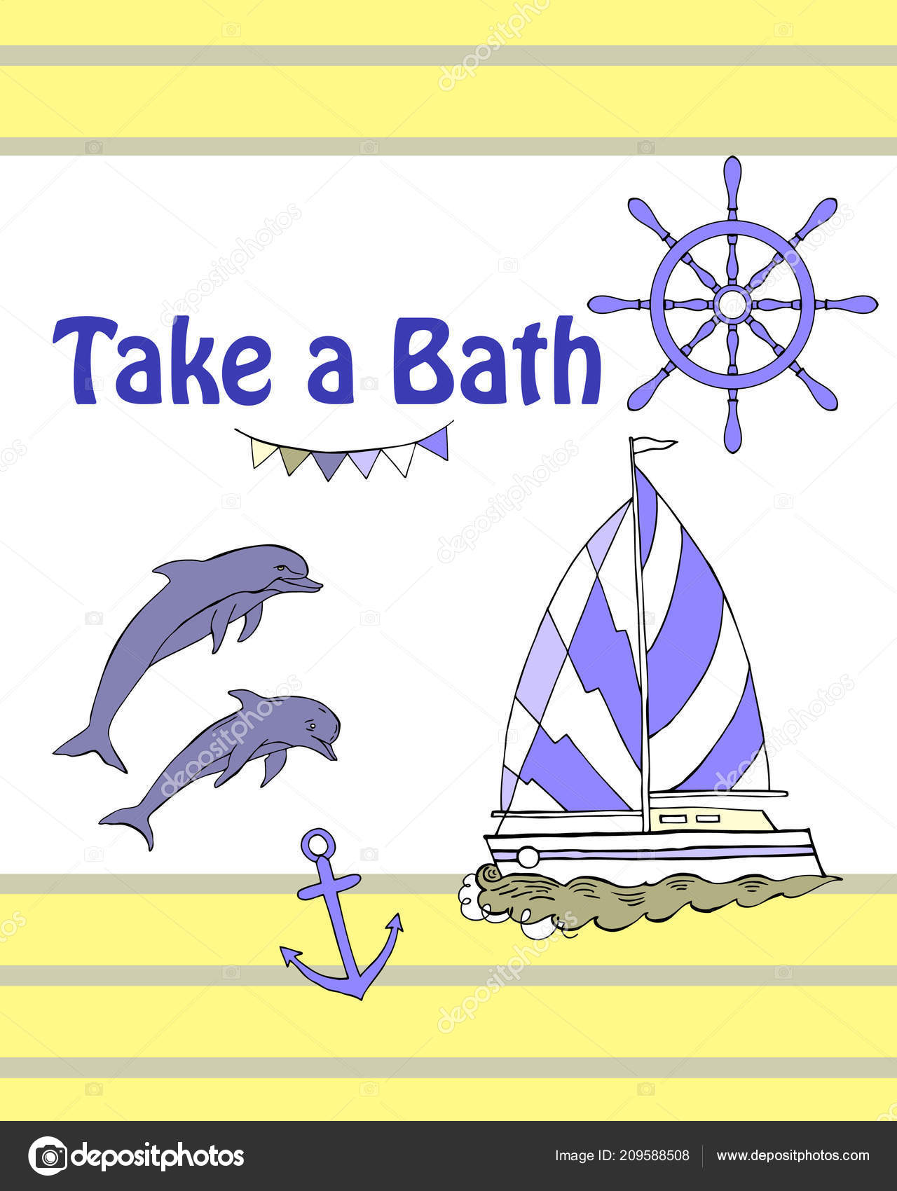 Nautical Bathroom Decor Quotes Poster with ship Stock Vector Image by