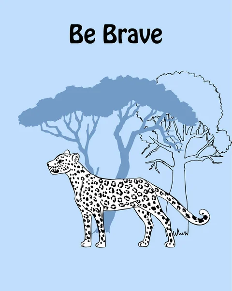 Εισαγωγικά αφίσα με Leopard σαβάνα ζώο χέρι — Διανυσματικό Αρχείο