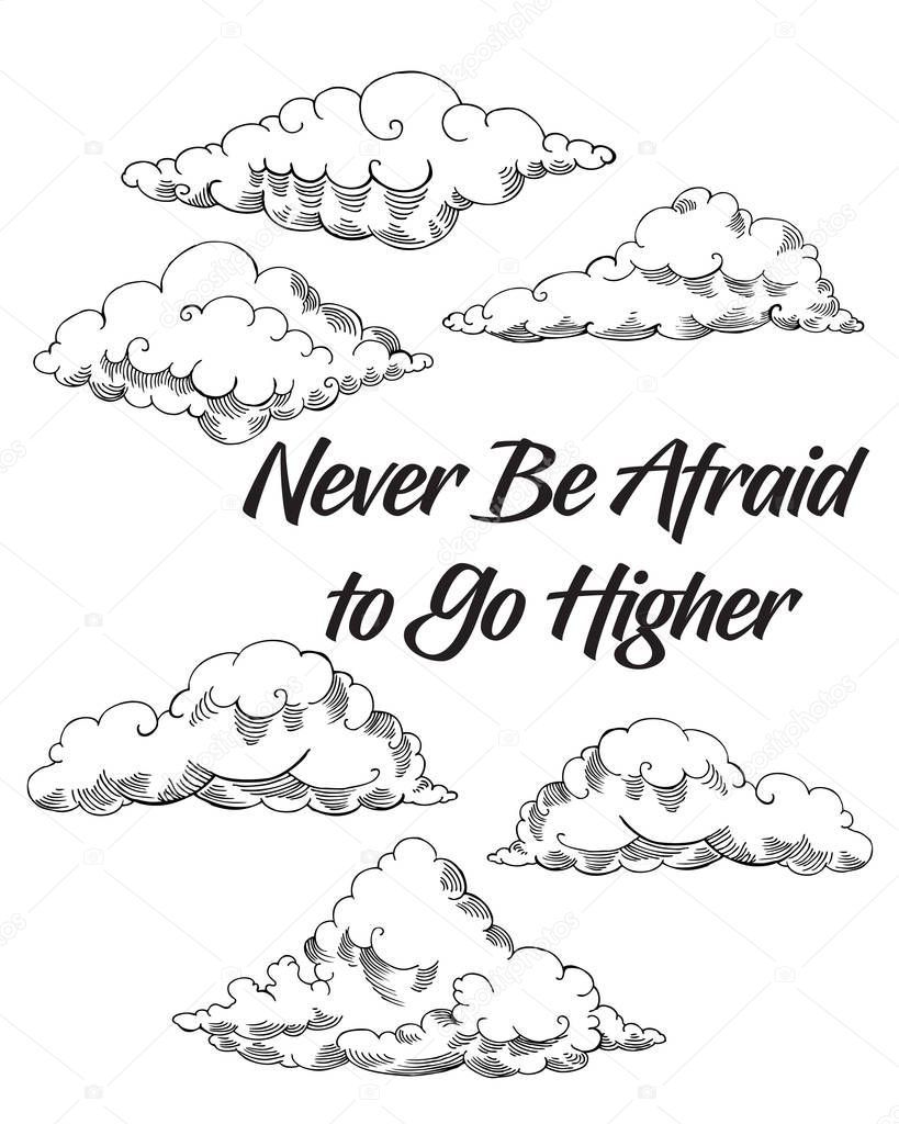 Quotes Poster with clouds. Hand drawn illustration