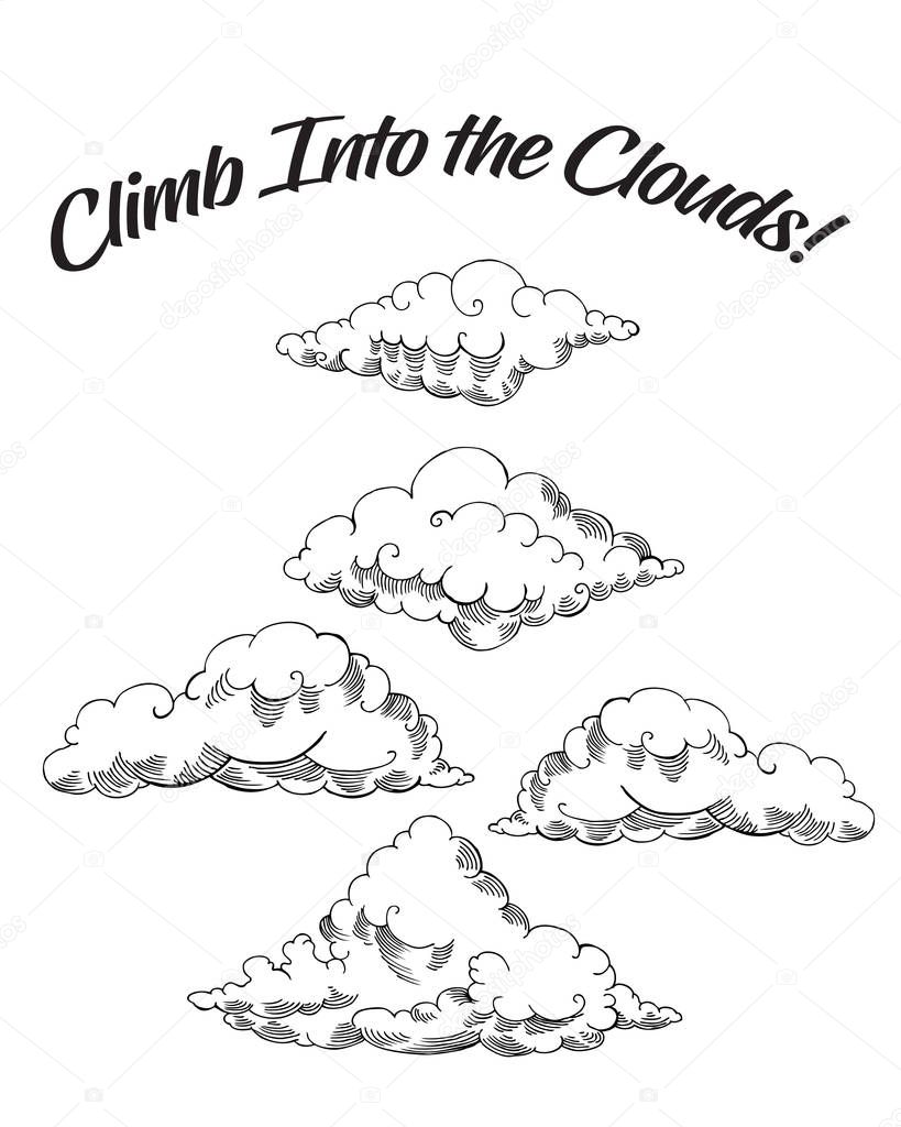 Quotes poster with clouds. Hand drawn illustration
