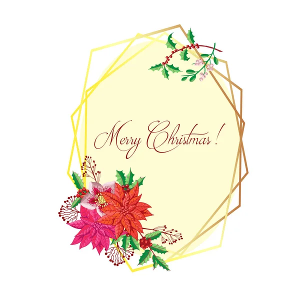 圣诞节装饰与鸟和一品红花 — 图库矢量图片