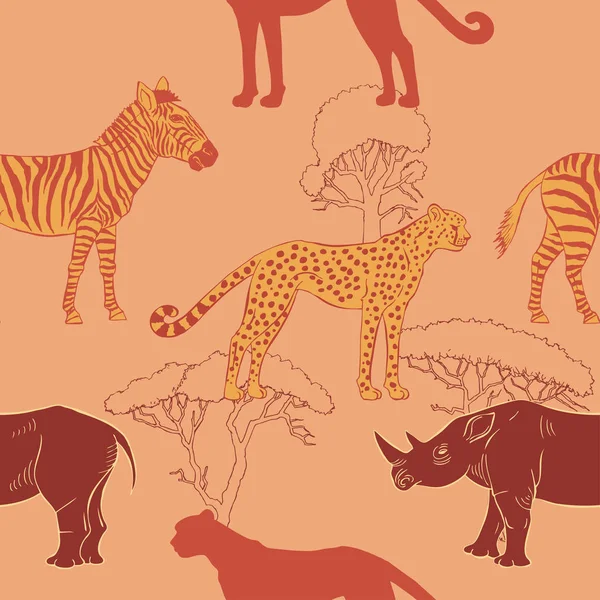 Modèle sans couture avec des animaux de savane — Image vectorielle
