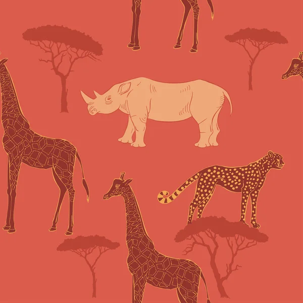 Modèle sans couture avec des animaux de savane — Image vectorielle