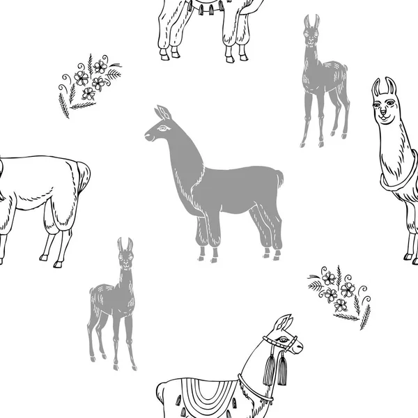 Patrón sin costura con Llamas y Flores — Vector de stock