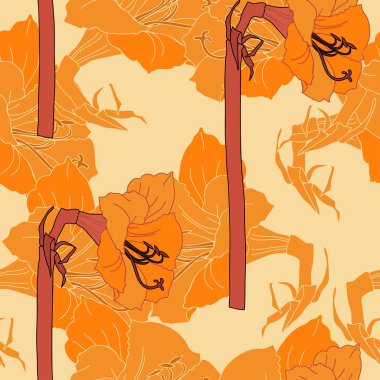 Amaryllises çiçekler ile Seamless Modeli.