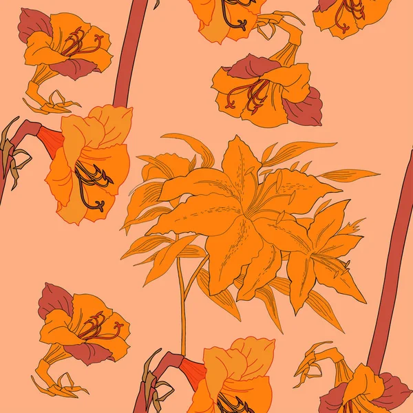 Nahtloses Muster mit Amaryllis und Blumen — Stockvektor