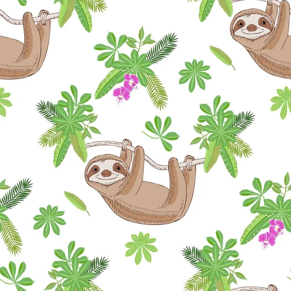 Jungle Sloths ile Dikişsiz desen — Stok Vektör