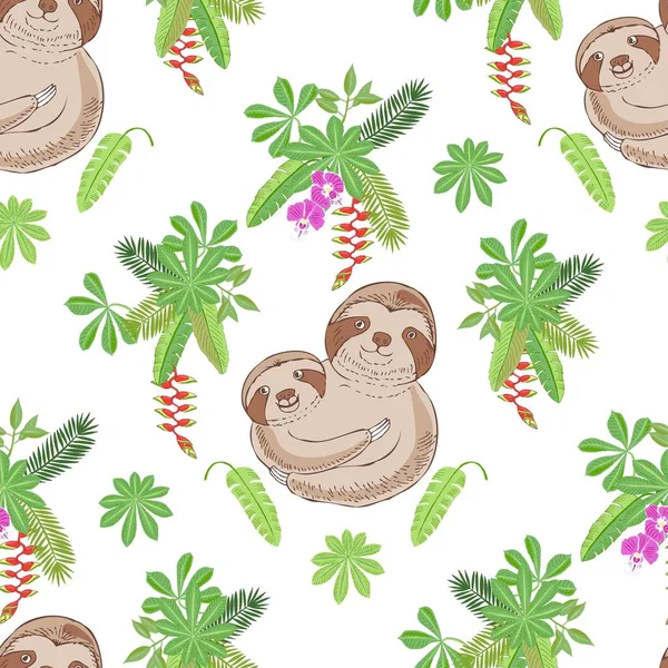 Jungle Sloths ile Dikişsiz desen — Stok Vektör