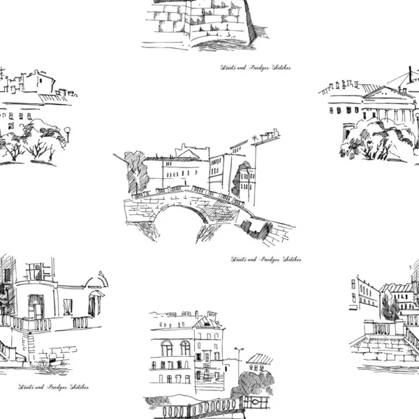 Saint Petersburg Sketches ile dikişsiz desen. Sokaklar ile Arka Plan — Stok Vektör