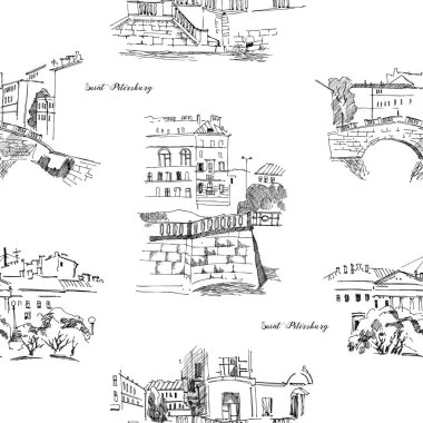 Saint Petersburg Sketches ile dikişsiz desen. Sokaklar ile Arka Plan