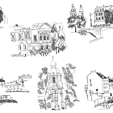 Saint Petersburg Sketches ile dikişsiz desen. Sokaklar ile Arka Plan