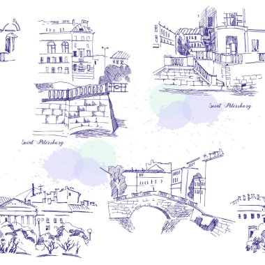 Saint Petersburg Sketches ile dikişsiz desen. Sokaklar ile Arka Plan