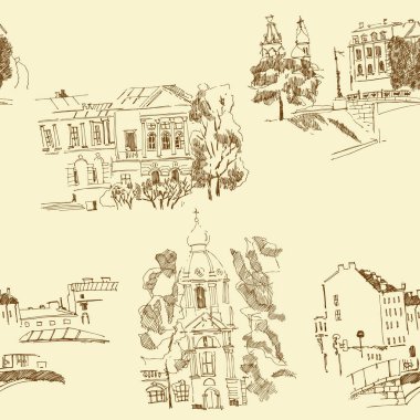 Saint Petersburg Sketches ile dikişsiz desen. Sokaklar ile Arka Plan