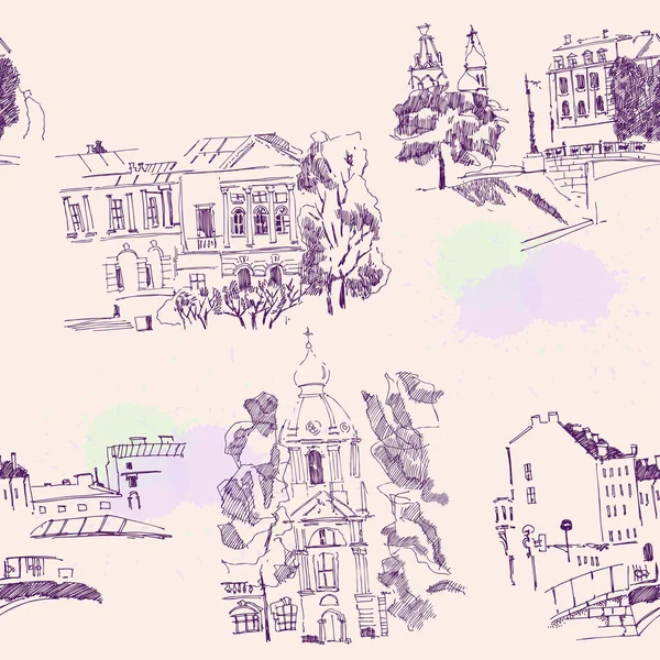 Saint Petersburg Sketches ile dikişsiz desen. Sokaklar ile Arka Plan — Stok Vektör