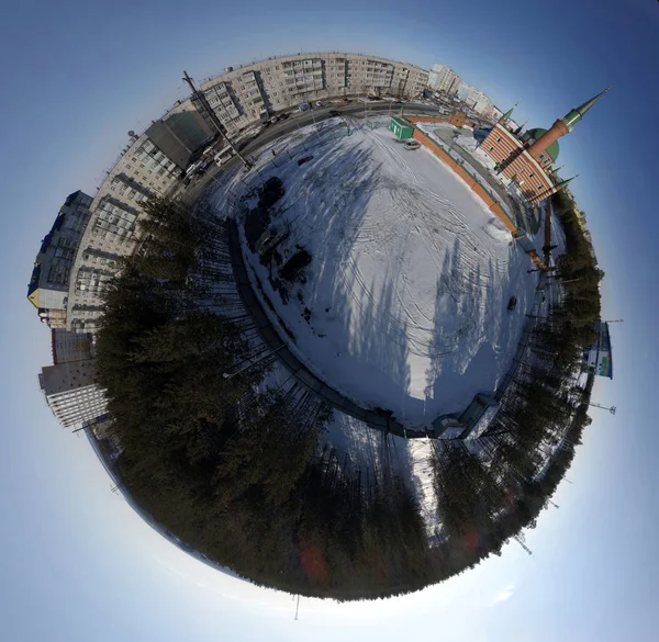 Panorama Styl Malou Planetu Letecký Pohled Město Střílel Drony — Stock fotografie
