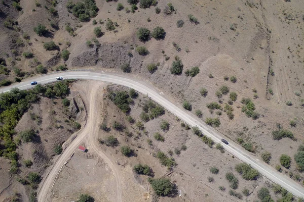Route Crimée Enlevée Drone Piste Avec Des Voitures Sur Les — Photo