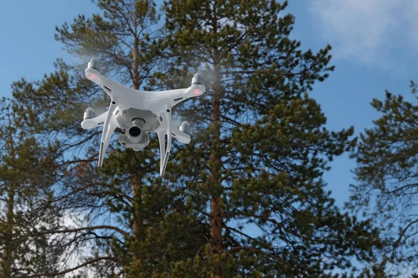 Orman ve bulutlar arka planda quadcopter. Arka planda orman, bulutlar ve ağaçlar vardır.