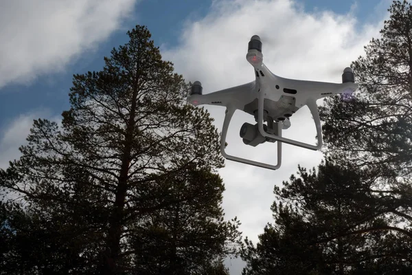 Orman ve bulutlar arka planda quadcopter. Arka planda orman, bulutlar ve ağaçlar vardır.