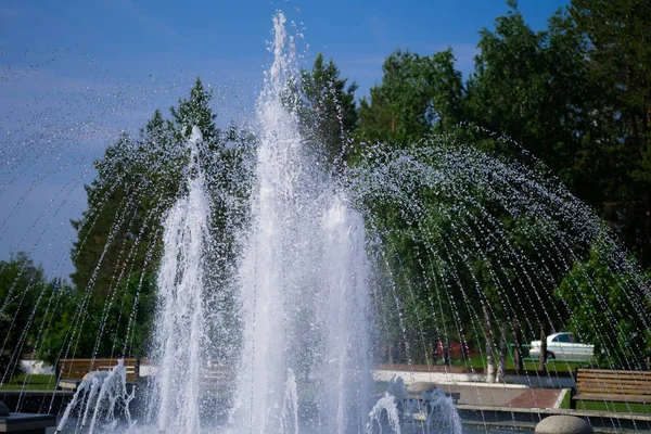 Парковий фонтан підсвічуванням сонця . — стокове фото