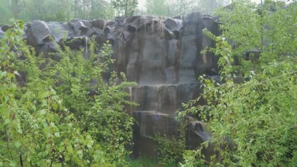 Basalt pillars in the rain — Stock Video