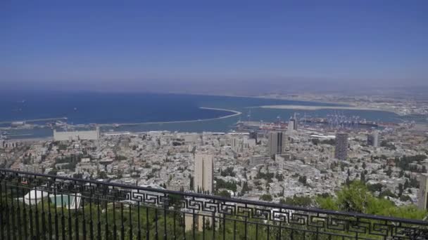 Panorama Haifa - port a Bahai zahrada, Izrael — Stock video