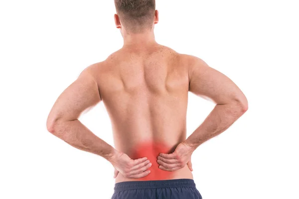 Back View Shirtless Man Lower Back Pain — Stock Photo, Image