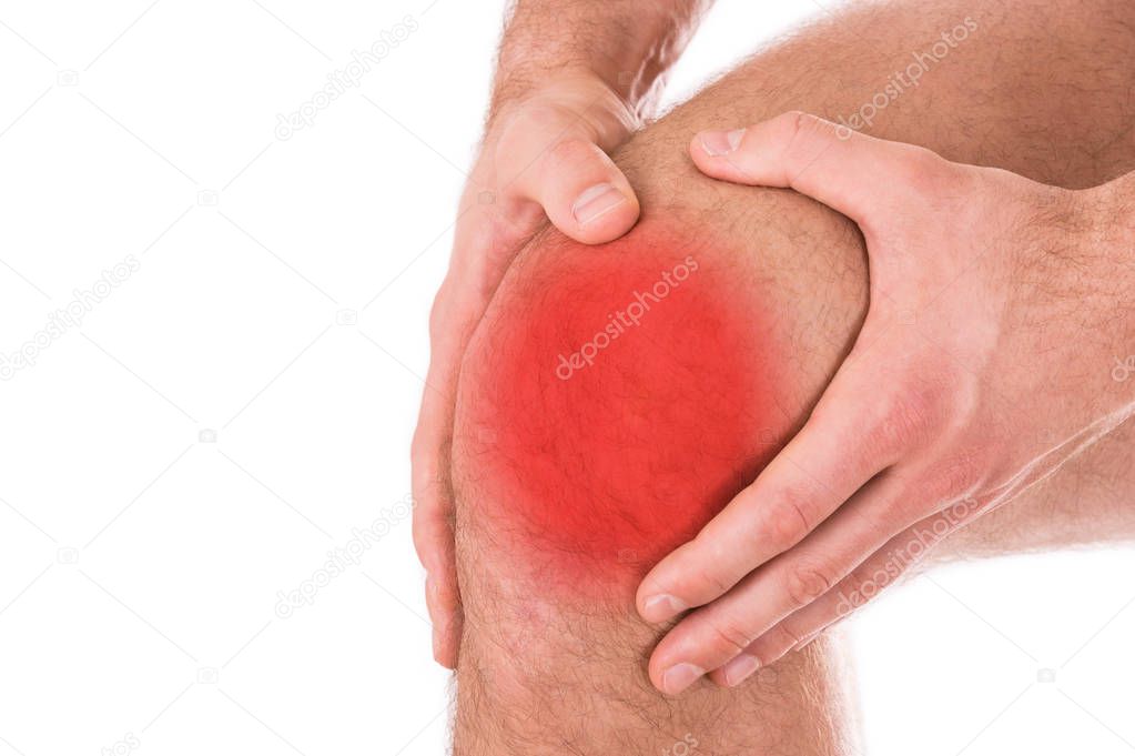 Man with knee pain over white background