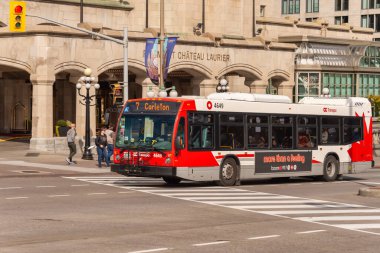 Ottawa, CA - 9 Ekim 2019: Ottawa OC Transpo otobüsü Ottawa şehir merkezinde