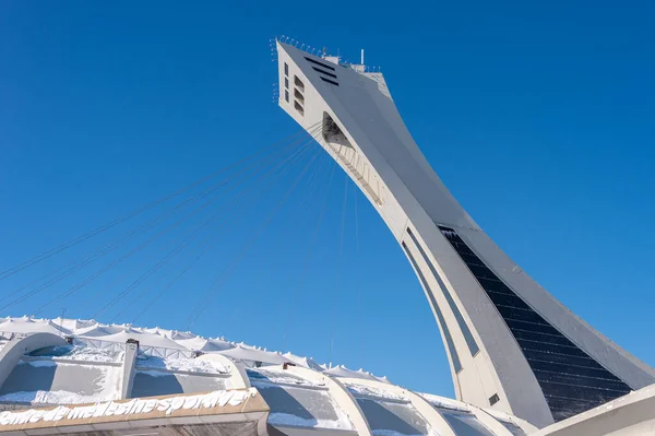 Montreal Febbraio 2020 Stadio Olimpico Montreal Sua Torre Inclinata Inverno — Foto Stock