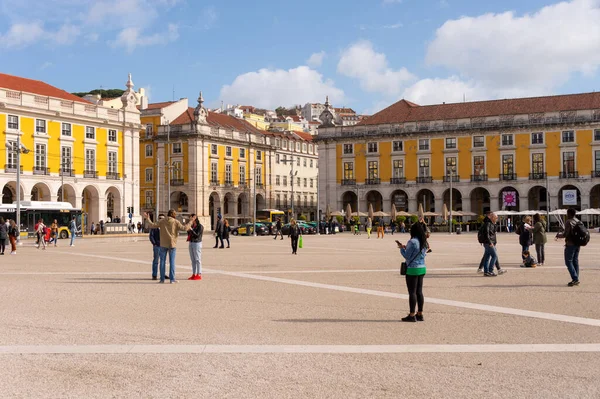 Lisbona Portogallo Marzo 2020 Turisti Alla Praca Comercio — Foto Stock