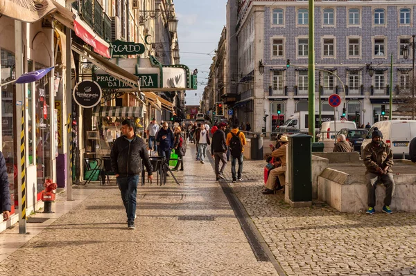 Lisbona Portogallo Marzo 2020 Pedoni Che Camminano Alla Praca Figueira — Foto Stock