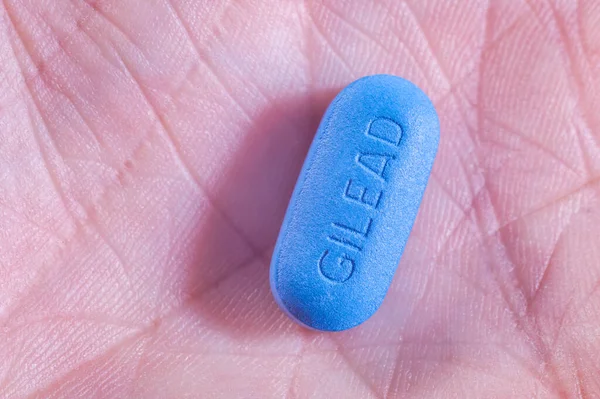 Montréal Octobre 2015 Gilead Truvada Pilule Bleue Main — Photo