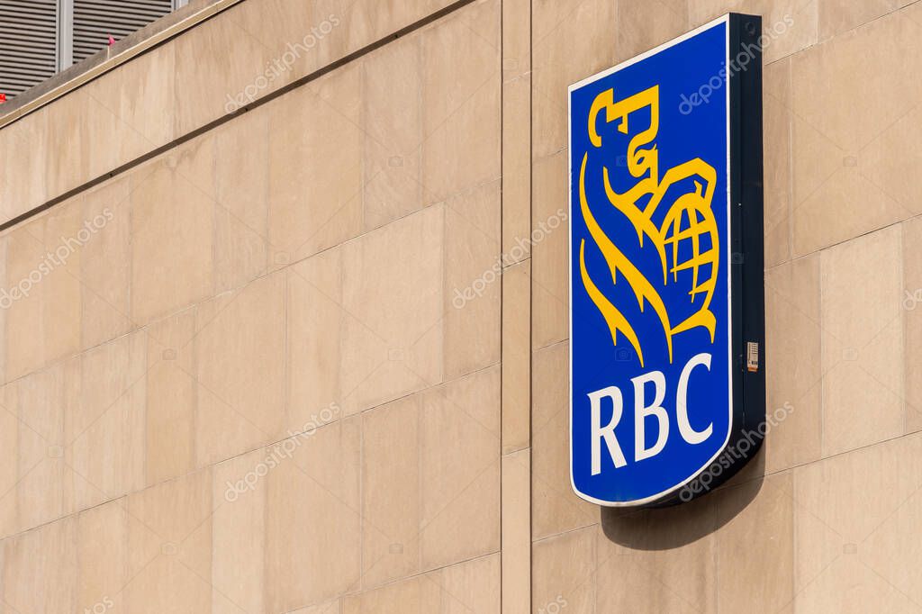 Montreal, CA - 3 September 2019: RBC sign on Rene Levesque Boulevard.
