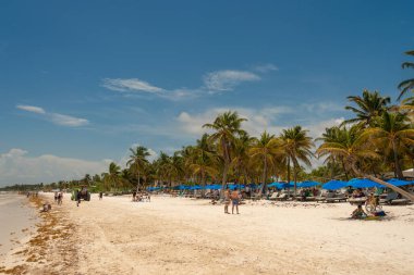 Tulum, Meksika - 12 Ağustos 2018: Tulum yakınlarındaki Playa Paraiso plajı.