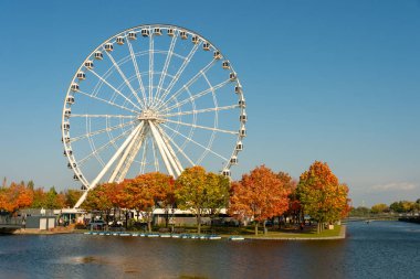 Montreal, Kanada - 9 Ekim 2018: Montreal Eski Limanı 'ndaki Montreal Gözlem Çarkı (Grande Roue de Montreal)