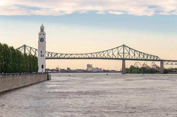 Montreal July 2017 Montreal Clock Tower Jacques Cartier Bridge Sunset — Stock Photo, Image