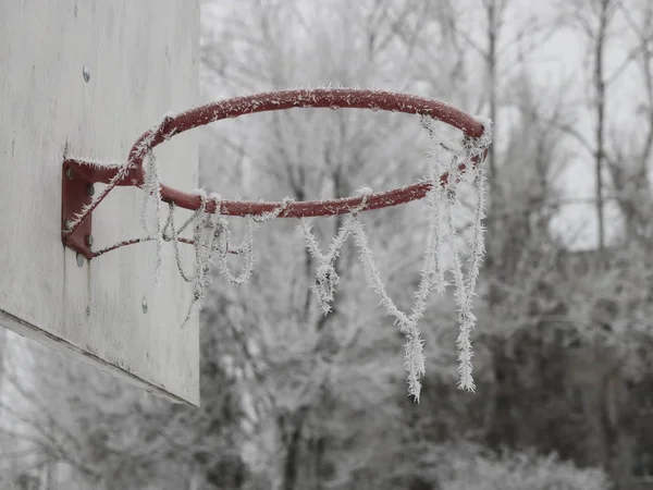 Basketball Hoop Winter Hard Frost — Stock Photo, Image