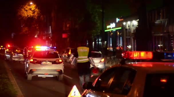 Las Luces Emergencia Policía Parpadean Por Noche Accidente Coche Escena — Vídeo de stock