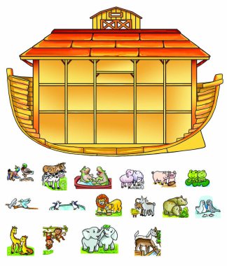 Noah's Ark filled with animals. In the cut. On a white background. clipart
