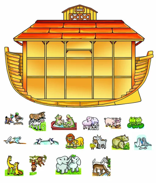 Noah Ark Filled Animals Cut White Background — Stock Vector