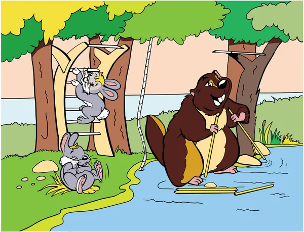 Coelhos Beaver Sports Animais Ilustração —  Vetores de Stock