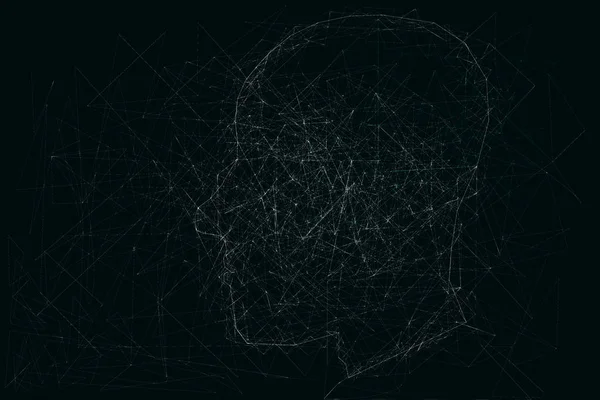 human head by line drawing on dark background
