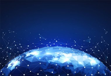 Noktaları ve çizgileri dünya haritası üzerinde ile küresel ağ bağlantıları engelle.