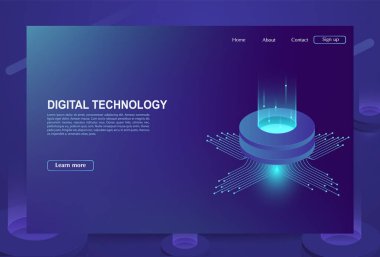 Büyük veri işleme merkezi, bulut veritabanı, sunucu enerji istasyonu geleceğin kavramı. Dijital bilgi teknolojileri.