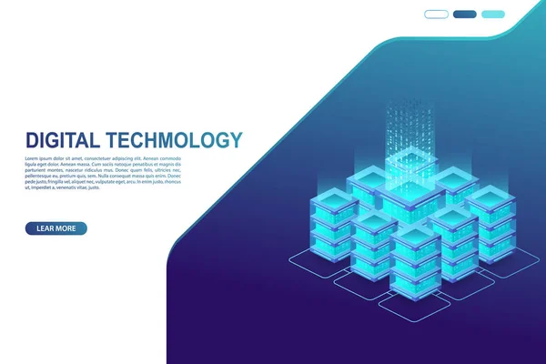 Rechenzentrum Serverraum Konzept Der Cloud Speicherung Datenübertragung Und Datenverarbeitung Digitale — Stockvektor