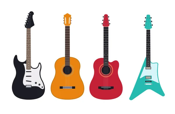 Jeu Guitare Acoustique Classique Guitare Électrique Électro Acoustique Instruments Musique — Image vectorielle
