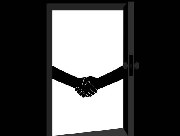 Business Handshake Door Contract Transaction Black White Illustration — Stock Vector