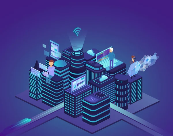 Intelligens Város Csúcstechnológia Ellenőrzési Rendszer Valamint Városi Folyamatok Automatizálása Segítségével — Stock Vector